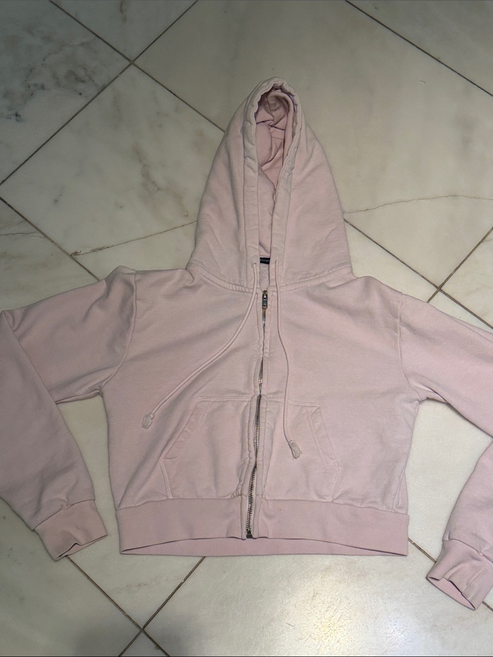 Light Pink Brandy Melville Cropped Zip-Up Hoodie